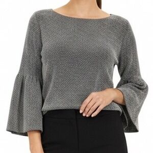 Banana Republic Bell Sleeve Blouse Medium‎ Gray Crew Neck Pullover Casual